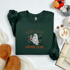 Ghost Roast Coffee Club Embroidered Halloween Sweatshirt Spooky Fall Crewneck Ghost With Coffee Shirt Autumn Cozy Embroidered Pullover