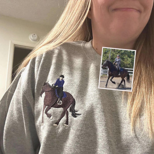 Custom Embroidered Portrait Sweatshirt From Photo - Personalized Horse Portrait Hoodie - Horse Riding Sweatshirt - Gift for Horse Lover