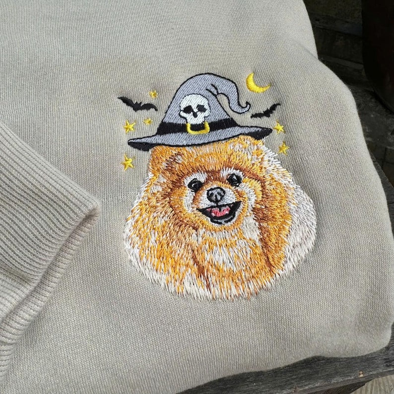Custom Pet Halloween Sweatshirt Personalized Dog Cat Portrait Embroidered on Washed Color Crewneck Cute Fall Gift for Pet Lovers