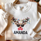 Custom Name Reindeer Embroidered Sweatshirt, Christmas Sweatshirt, Christmas Party Hoodie, Xmas Name Hoodie, Personalized Christmas Sweatshirt