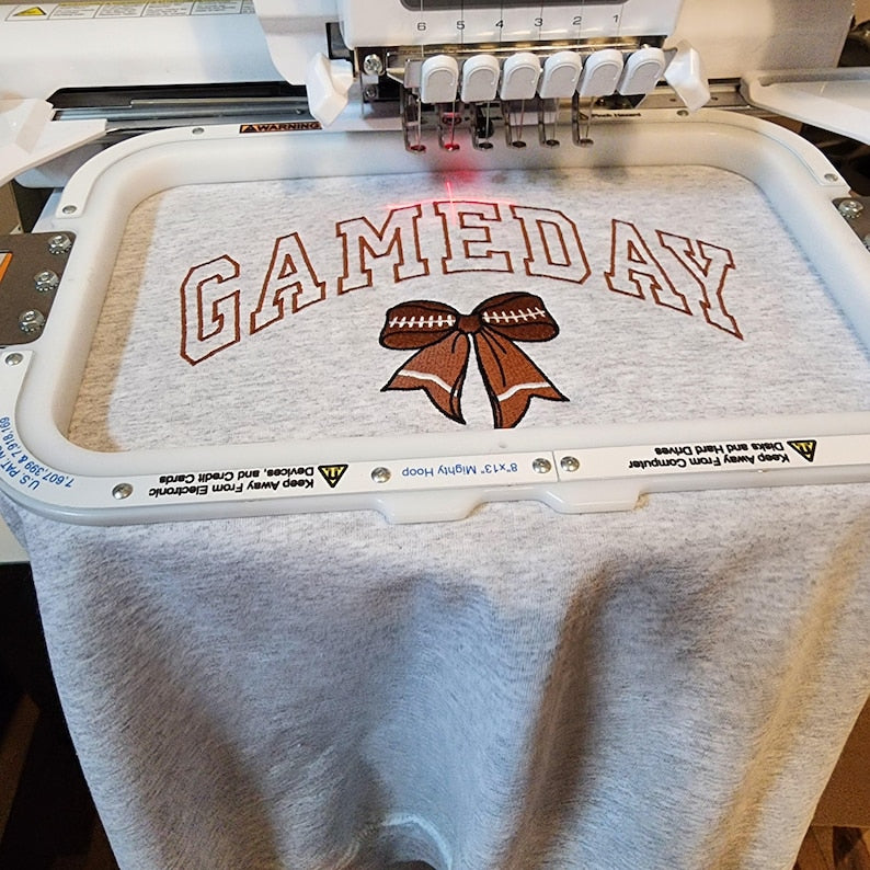 Football Bow Game Day Embroidered Crewneck, Football Mom Game Day Sweatshirt, Embroidered Sweatshirt, Football Bow hoodie Embroidery