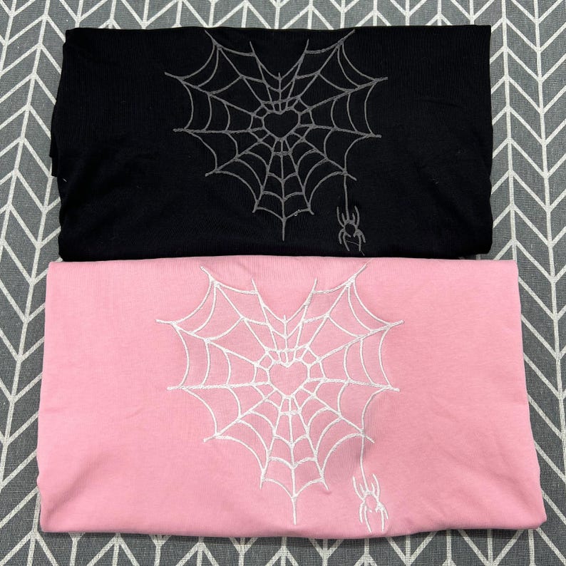 Spider Web Couples Matching Valentine's Embroidered Hoodie, Custom Initial Heart Crewneck, Anniversary Gift, Personalized Heart Name Sleeve