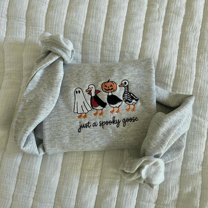 Spooky Goose Embroidered Sweatshirt Halloween Spooky Season Embroidery Geese Fall Autumn