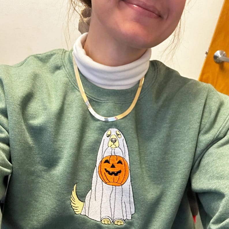 Custom Dog Embroidered Sweatshirt Halloween Ghost Dog Hoodie Halloween Embroidered Sweatshirt Dogs Embroidered Hoodie Pet Ghost Hoodie