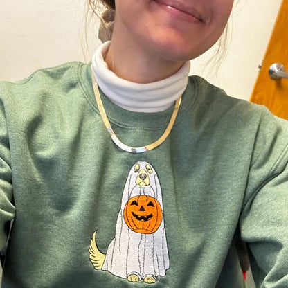 Custom Dog Embroidered Sweatshirt Halloween Ghost Dog Hoodie Halloween Embroidered Sweatshirt Dogs Embroidered Hoodie Pet Ghost Hoodie