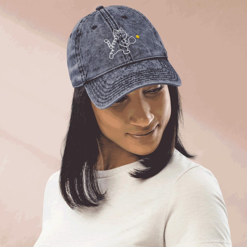 Embroidered Vintage Cat Pickleball Hat Vintage Retro Adjustable Baseball Hat, Low Profile, Pickleball Gear and Gifts, Pickleball Lovers