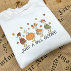 Just A Fall Gooses Embroidered Sweatshirt, Cute Fall Pumpkin Goose Crewneck Sweater, Autumn Animal Embroidered Shirt, Cozy Autumn Sweater