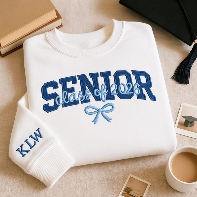 Custom Senior Embroidered Sweatshirt Class of 2026 with Name, Custom Graduation Gift for Her, Senior Girl Shirt