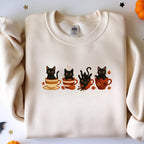 Embroidered Halloween Black Cat Sweatshirt, Pumpkin Fall Sweater, Halloween Shirt, Cute Autumn Spooky Season, Cat Lover Gift, Coffee Lovers
