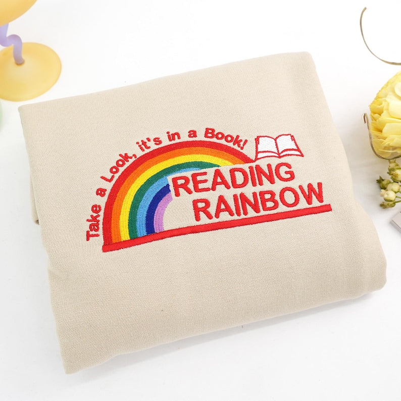 Embroidered Reading Rainbow Sweatshirt | Take A Look It's In A Book Shirt | Book Lover Gift | Custom Reading Shirt | Teacher Gift
