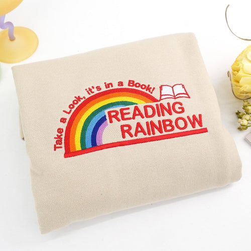 Embroidered Reading Rainbow Sweatshirt | Take A Look It's In A Book Shirt | Book Lover Gift | Custom Reading Shirt | Teacher Gift