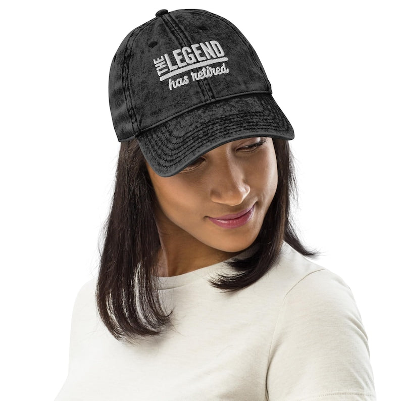 The Legend Has Retired Funny Retirement Gifts for Men and Women Embroidery Vintage Twill Cap, Gift for Dad, Gifts for Him hat