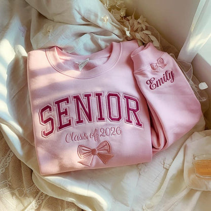 Senior Embroidered Sweatshirt Class of 2026 with Name, Senior 2026 Shirt, Personalized Graduation Gift for Her, Senior Girl Bow Crewneck