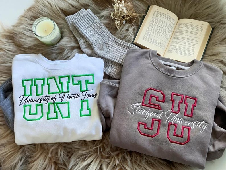 Custom University Embroidered Sweatshirt, Custom College Crewneck, Personalized Name School Hoodie, College Apparel Merch, Graduation Gift