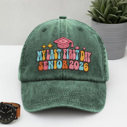 My Last First Day Senior 2026 Embroidered Hat, Back To School Class Of 2026, Back To School Gift, Retro School Hat, Groovy Senior Hat