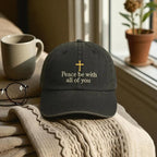 Peace Be With All of You Christian Cross Embroidered Hat Inspirational Faith-Based Adjustable Baseball Cap for Men and Women, Spiritual Gift Idea