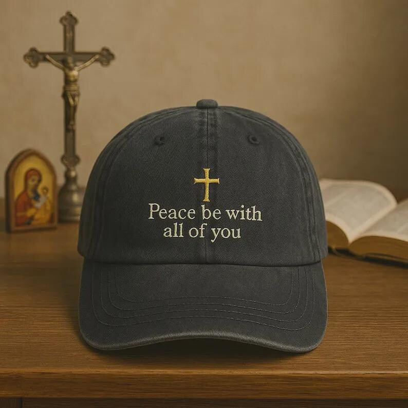 Peace Be With All of You Christian Cross Embroidered Hat Inspirational Faith-Based Adjustable Baseball Cap for Men and Women, Spiritual Gift Idea