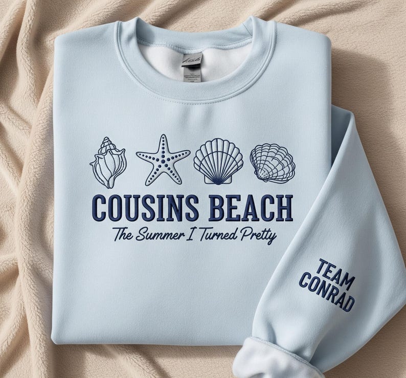Cousins Beach Sweatshirt The Summer I Turned Pretty Inspired Pullover, Team Conrad Crewneck, Seashell & Starfish Beach Theme Sweater, Gift for Summer Lovers
