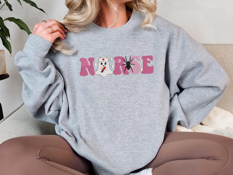 Embroidered Halloween Nurse Shirt, Spooky Season Nurse Gift, Spooky Nurse, Nurse Shirt, Halloween Nurse Ghost, Fall RN Registered Nurse Shirt