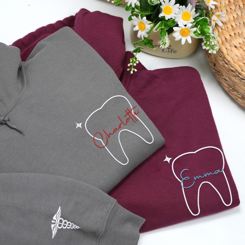 Matching Couple Embroidered Dental Hoodie - Dental Assistant Hoodie - Couple Dental Hygienist Sweatshirt - Graduation Gift For Couple