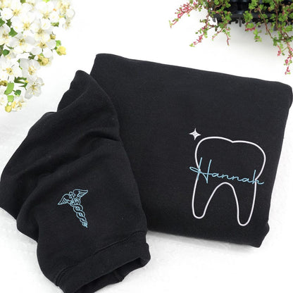 Matching Couple Embroidered Dental Hoodie - Dental Assistant Hoodie - Couple Dental Hygienist Sweatshirt - Graduation Gift For Couple