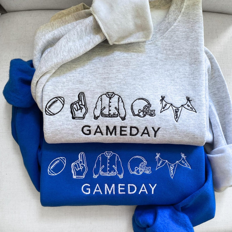 Game Day Sweatshirt, Embroidered Football Sweatshirt, Football Icon Sweatshirt, Custom Team Sweatshirt, Custom Football Shirt, Gameday Shirt