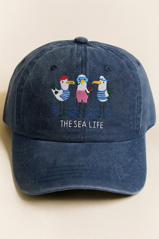 Seagull Embroidery Coastal Beach Theme Hat, Nautical Ocean Lover Gift Adjustable Cotton Dad Cap
