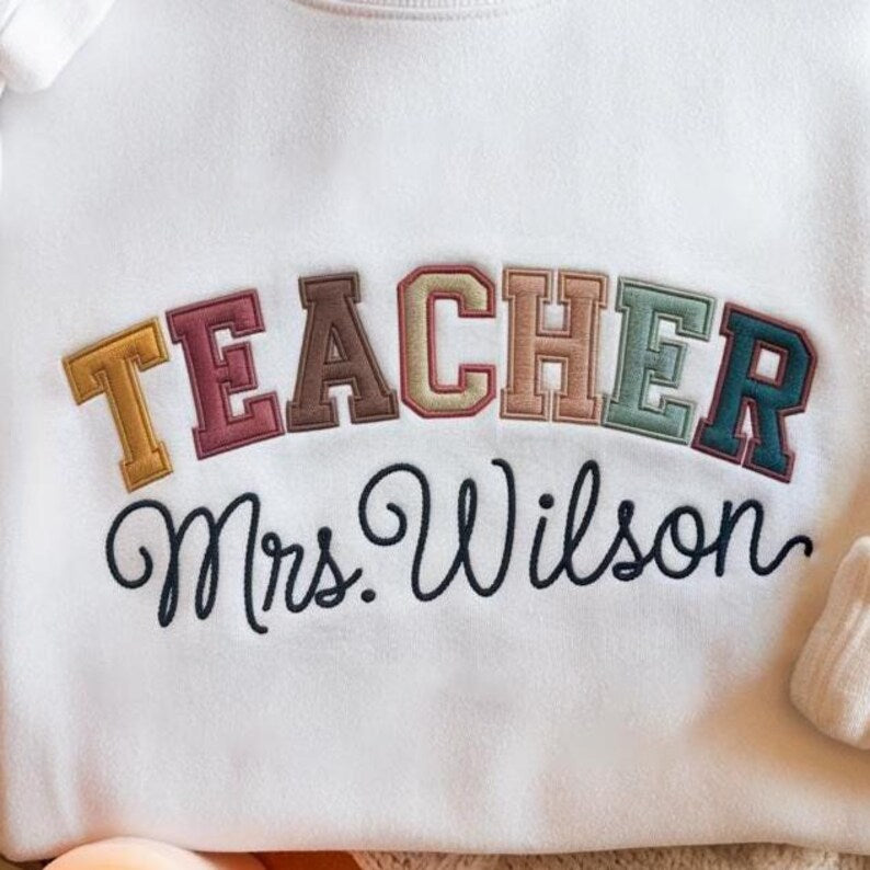 Custom Teacher Embroidered Sweatshirt, Teacher Sweatshirt, Cute Teacher Sweater, Teacher Appreciation, Gift for Teacher, Retro Teacher Hoodie
