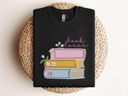 Embroidered Cozy Book Lover Sweatshirt, Embroidered Floral Book Stack Design, Dark Academia Gift for Readers & Introverts, Fall Shirt
