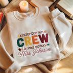 Custom Kindergarten Crew Teacher Embroidered Sweatshirt, Kindergarten Hoodie for Teacher, Cute Kinder Team Sweatshirt for Teacher, Teacher Sweater