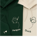 Couples Penguin and Duck Hoodies, embroidered Custom Initials on Sleeve Matching Halloween Embroidered Hoodies,Cute & Funny Couples Gift