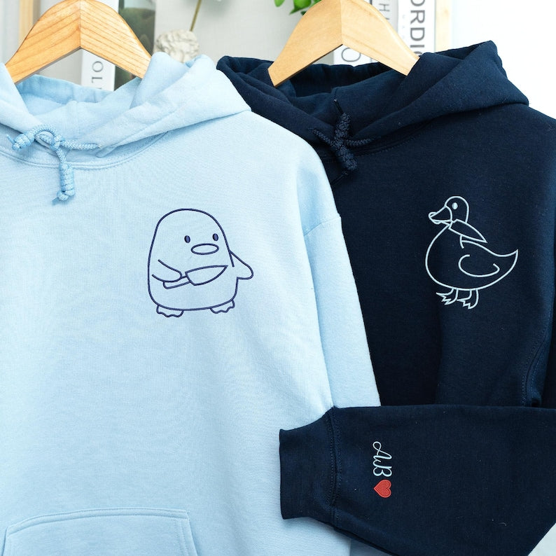 Embroidered Duck Duck Goose Matching Hoodies for Couples or Besties - Custom His and Her Hoodie - 1st Anniversary Gift for Her