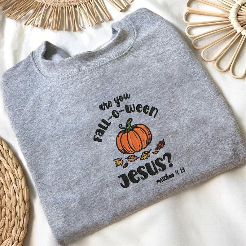 Embroidered Are You Fall-o-ween Jesus Sweatshirt, Religious Halloween Sweatshirt, Halloween Jesus Hoodie, Halloween Hoodie, Religious Gift