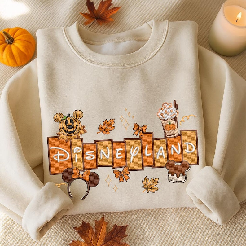 WDW Cartoon Embroidery Sweatshirt, MK MN Mouse Embroidery Shirt, Fall Pattern Crewneck, Magic Kingdom Hoodie, Autumn Gift
