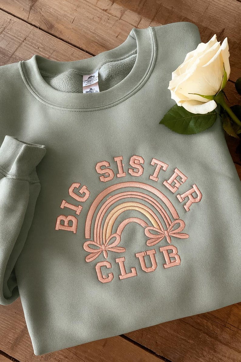 Big Sister Club Embroidered Sweatshirt, Cute Bow & Stars Sibling Shirt, New Baby Announcement Gift, Birthday Gift Kid, Baby Shower gift