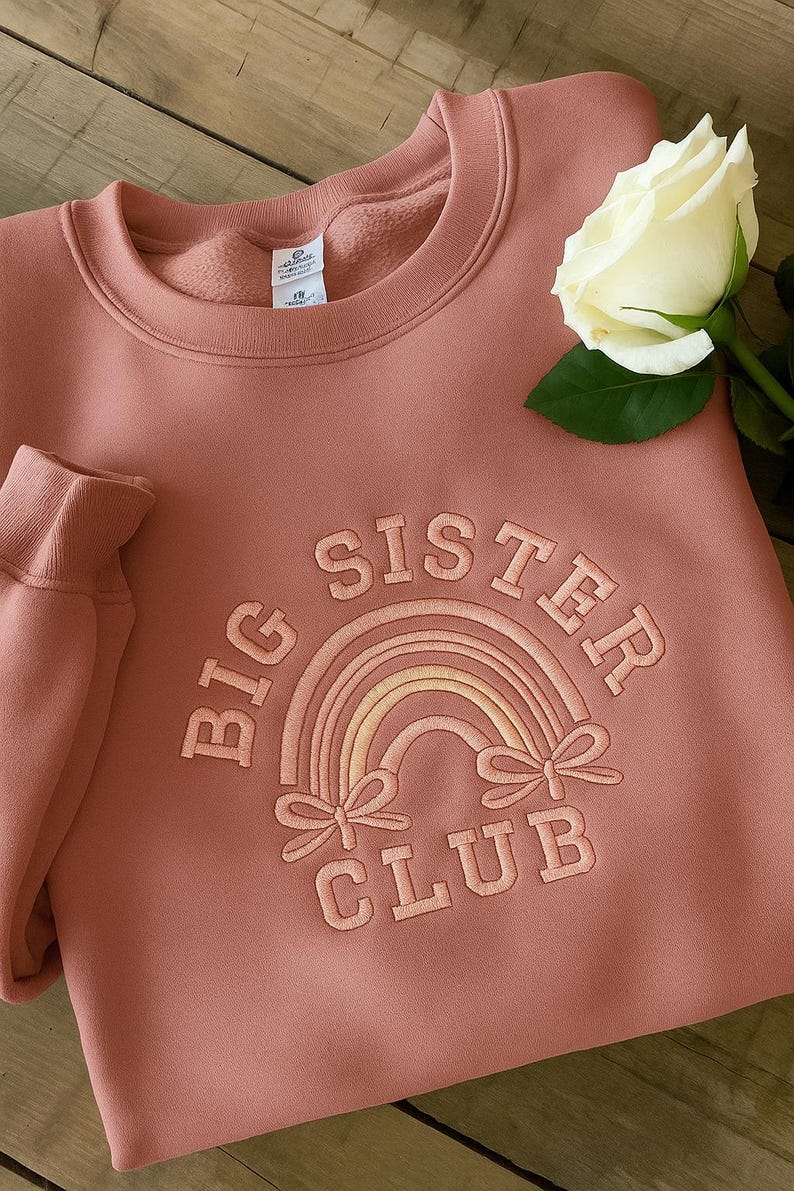 Big Sister Club Embroidered Sweatshirt, Cute Bow & Stars Sibling Shirt, New Baby Announcement Gift, Birthday Gift Kid, Baby Shower gift