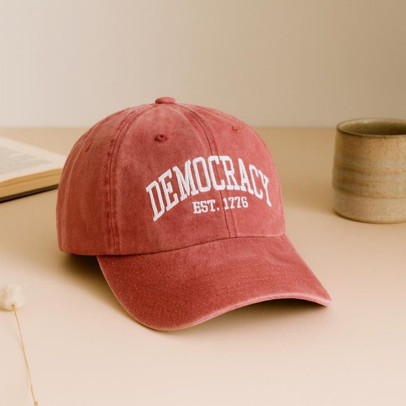 Democracy 1776 Embroidered Cap, Patriotic USA Baseball Hat, Freedom American Independence Gift