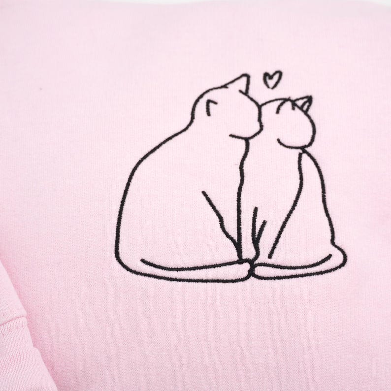 Custom Valentines Hoodie with Cat Love Embroidered - Matching Hoodies for Couples - Personalized Anniversary Sweatshirt - Engagement Gifts