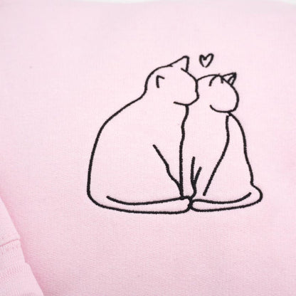 Custom Valentines Hoodie with Cat Love Embroidered - Matching Hoodies for Couples - Personalized Anniversary Sweatshirt - Engagement Gifts