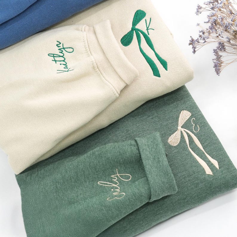 Custom Initial Bow Ribbon Embroidered Sweatshirt - Bridal Party Hoodie - Personalized Bridesmaid Proposal - Bachelorette Gifts for Bride