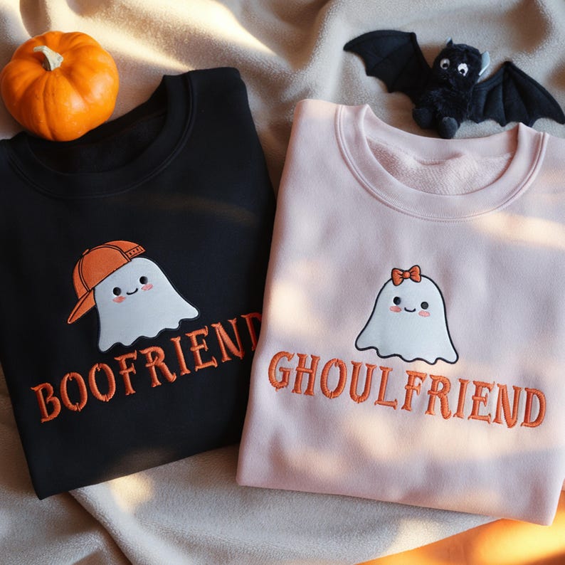 Couple Halloween Ghost Sweatshirts | BooFriend GhoulFriend Embroidered Shirts | Matching Fall Outfits for Couples Funny Gift | Couple Gift