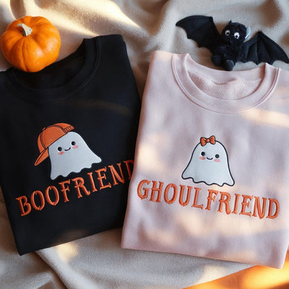 Couple Halloween Ghost Sweatshirts | BooFriend GhoulFriend Embroidered Shirts | Matching Fall Outfits for Couples Funny Gift | Couple Gift