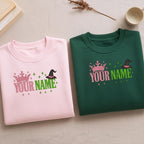 Personalized Wicked Sweatshirt, Custom Name Embroidered Crewneck with Crown & Witch Hat, Wicked Musical Fan Apparel, Friend Matching Gift