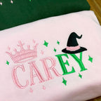 Personalized Wicked Sweatshirt, Custom Name Embroidered Crewneck with Crown & Witch Hat, Wicked Musical Fan Apparel, Friend Matching Gift