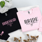 Personalized Bride and Bridesmaid Sweatshirts Custom Wedding Party Matching Tops with Names, Perfect for Bridal Showers, Bachelorette Parties or Gifts