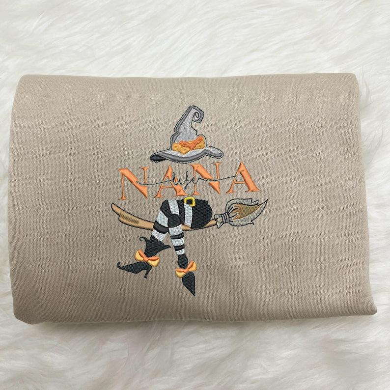 Grandma Halloween Embroidered Sweatshirt, Custom Grandma, Nana, Mimi Halloween Sweater with Grandkid' name on sleeves, Gift for Grandma