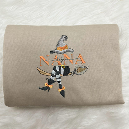 Grandma Halloween Embroidered Sweatshirt, Custom Grandma, Nana, Mimi Halloween Sweater with Grandkid' name on sleeves, Gift for Grandma