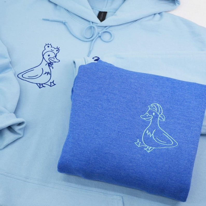 Custom Embroidered Lovely Duck Matching Hoodies for Couples, Couple Sweatshirt, Anniversary Shirt, Valentine Day Gift, Birthday Gift For Him
