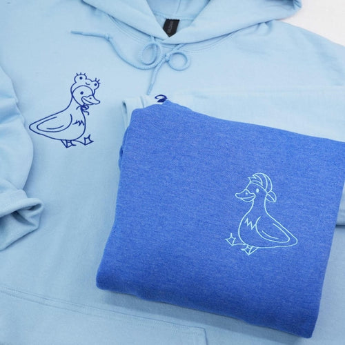 Custom Embroidered Lovely Duck Matching Hoodies for Couples, Couple Sweatshirt, Anniversary Shirt, Valentine Day Gift, Birthday Gift For Him