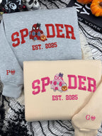 Personalized Couple Embroidered Halloween Sweatshirt, Cute Spider Couple Embroidered Sweatshirt, Spooky Season Shirt, Custom Matching Shirt